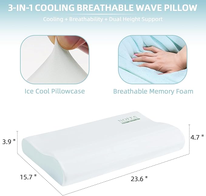 Cervical Neck Pillow for Neck Pain Relief, Neck Support Pillows for Sleeping, Contour Memory Foam Pillow with Cooling Pillowcase, Orthopedic Pillow for Side Back Stomach Sleeper, Medium Soft