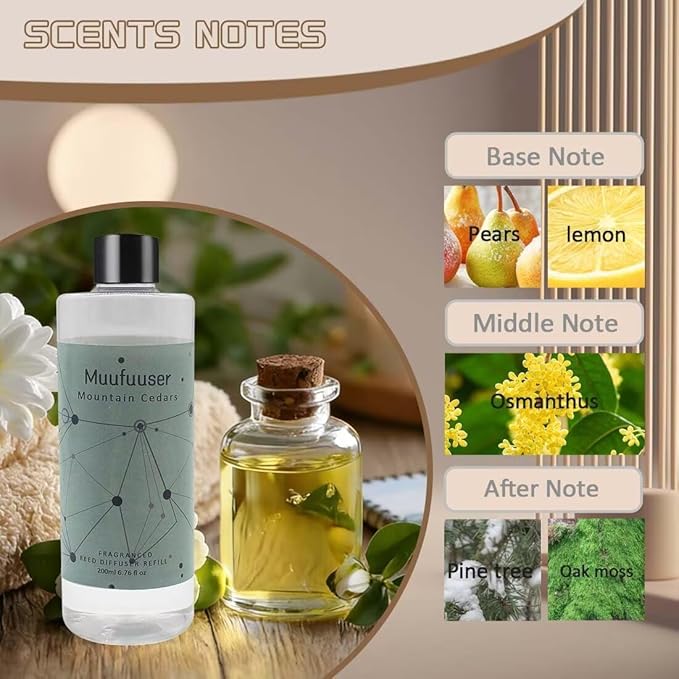 Reed Diffuser Refill, 200ml Scented Oil Refill for Home Fragrance, Long-Lasting Aromatherapy Oils for Reed Diffuser Sticks, Clean Formula with Premium Fragrance Oils, 6.8 Fl Oz (24 Scents