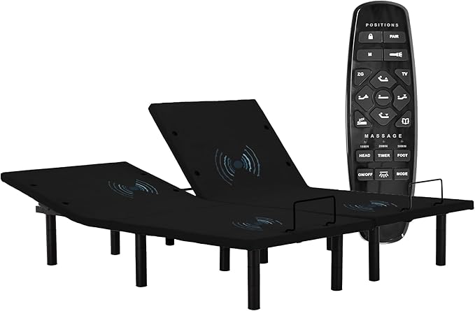 Fromann Adjustable Electric Split King Bed Base Frame with Massage,USB Type-C Ports, Zero Gravity, Under Bed Led Lighting and Three Leg Height (Black)