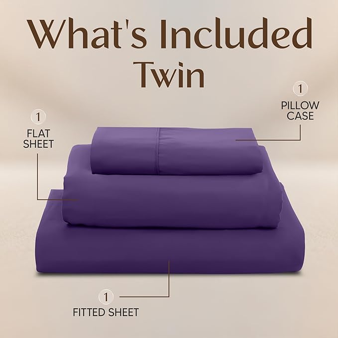 Utopia Bedding Twin Sheet Set – 3 Piece Bed Sheets for Twin Size Bed, Soft and Breathable Microfiber, Includes 1 Fitted Sheet, 1 Flat Sheet and 1 Pillowcase – Oeko Tex (Egg Plant)