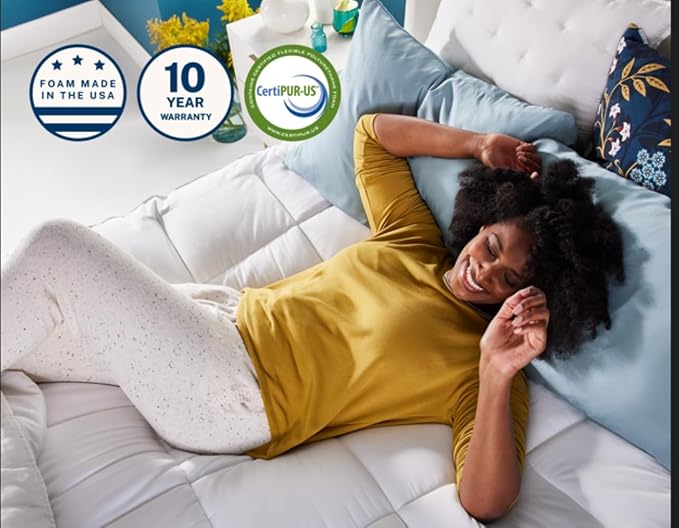Sleep Innovations Cooling Comfort Gel Memory Foam Dual Layer Mattress Topper, 4 Inch, Queen Size, Pillow Top Cover