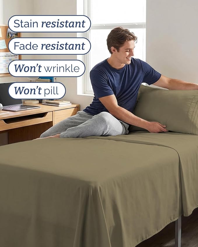 Twin XL 4 Piece Sheet Set - Comfy, Breathable & Cooling - Hotel Luxury Bedding for Women, Men, Kids, Teens and Children - 1 Flat & 1 Fitted Sheet & 2 Pillowcases w/ Deep Pockets - Wrinkle Free - Khaki