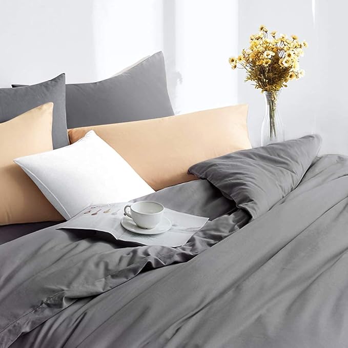 FLXXIE Pillow Cases Queen, Soft Microfiber Pillow Covers with Envelope Closure, Wrinkle Resistant Pillowcases, 2 Piece Set, 20x30, Dark Grey