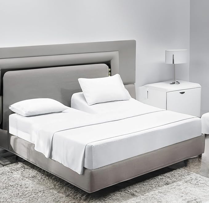 Sanders Collection Inc SCI Top Split Flex Sheet Set for Adjustable Bed 30" Split Head King Size 800 Thread Count 100% Egyptian Cotton 4 Piece Set fits up to 16 Inch Deep Pocket (White)