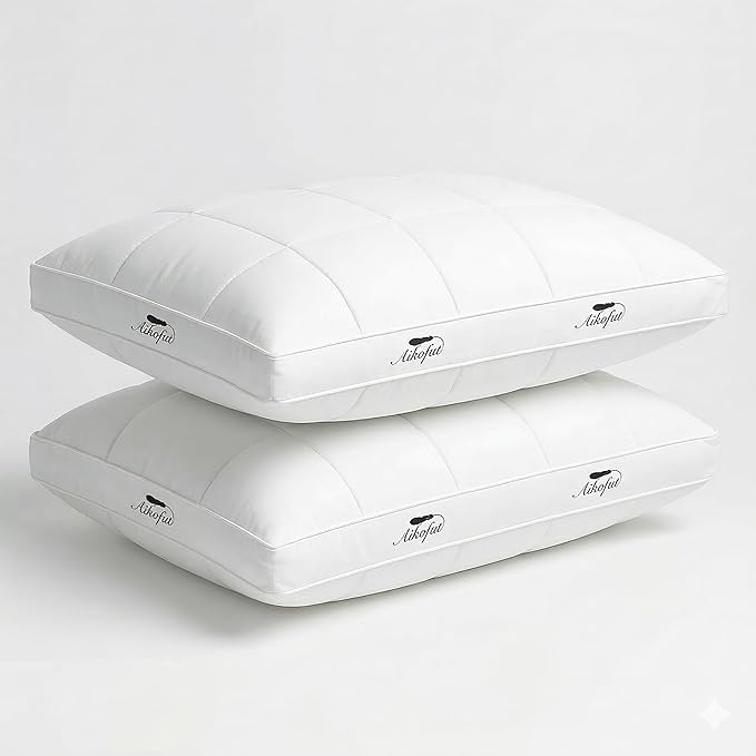 Goose Feather Down Pillows King Size Set of 2, Gusseted Design Hotel Collection Pillows, 100% Cotton Cover, Medium Firm Support Bed Pillows for Side, Back, and Stomach Sleepers(18”x34”)