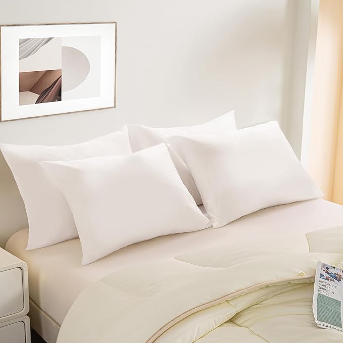 BEITE 4 Pack Pillow Case Protectors Standard -White 20×30 Inches with Smooth Zipper Design -Comfortable and Skin-Friendly Pillowcase