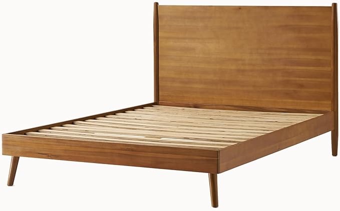 Merax Full Size Solid Wood Platform Bed, Mid-Century Modern Bed Frame with Splayed Legs, 600 lbs Weight Capacity, No Box Spring Needed, Natural