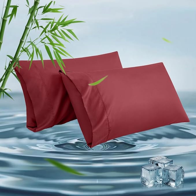 King Pillowcases, Cooling Viscose from Bamboo Pillow Covers with Envelope Closure, Soft Moisture-Wicking for Hot Sleepers, Hair and Skin-Friendly, Burgundy, 2 Pack