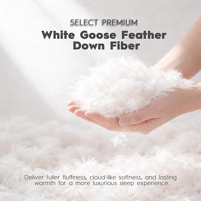 Ubauba Goose Feather Down Fiber Pillows King Size Set of 2, Supportive Gusseted Luxury Hotel Pillow, Comfortable Bed Pillow for Sleeping, Cloud-Soft Pillows for Side, Back & Stomach Sleepers, 20x36 in