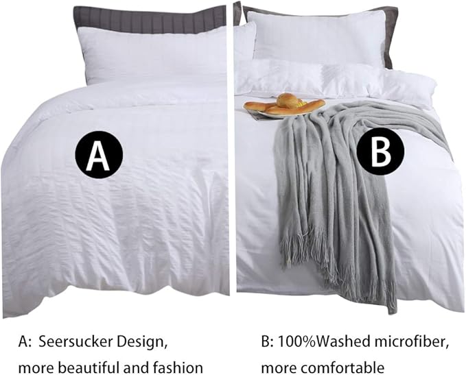 AveLom White Duvet Cover Twin Size (68 x 90 inches)，2 Pieces (1 Duvet Cover, 1 Pillow Case) Stripe Textured Soft Washed Microfiber Duvet Cover with Zipper Closure Corner Ties