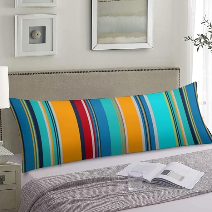 Stripe Bohemian Style Body Pillow Cover Colorful Stripes Long Pillow Case with Zipper Farmhouse Bedding Pillowcase Decorative Pillowcases Soft Cushion Pillow Covers for Bedroom,Couch,20"x54",Teal Blue