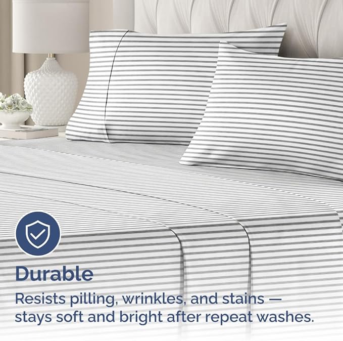 Standard Pillow Cases Set of 2 - Ultra-Soft Hotel Quality Pillowcase Covers - Comfy & Wrinkle Free - Stain and Fade Resistant - Machine Washable Pillow Protectors - 2 Piece Set - Grey Stripes 2