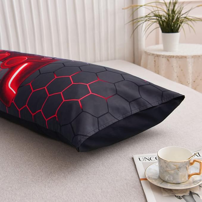 NTBED Gaming Body Pillow Cover Gamer Microfiber Pillowcase with Envelope Closure for Kids Boys Adults,(20"x54",Red)