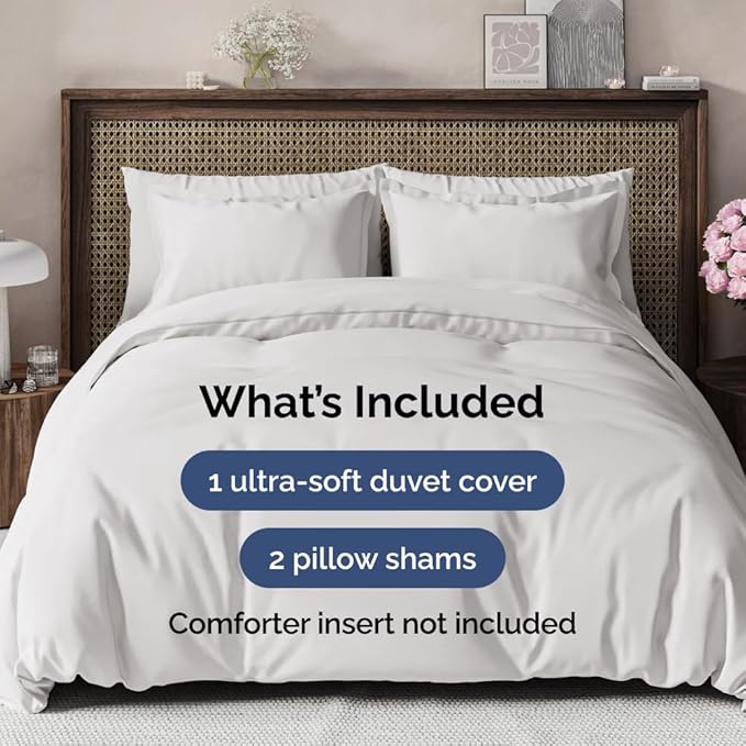 Duvet Cover Super King Size Set - Extra Soft Super King Duvet Cover with 2 Pillow Shams - Hotel Luxury, Easy Care & Fade Free with Zipper Closures & Ties - Comfy, Cozy and Breathable (French Grey)