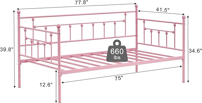 VECELO Daybed Frame, Twin Size Metal Platform Bed with Headboard,Heavy Duty Steel Slats Support for Living Room Bedroom Guest Room, Easy Assembly