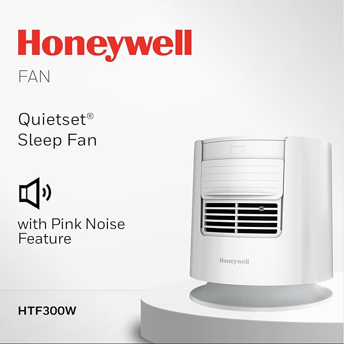 Honeywell QuietSet™ Personal Sleep Fan Noise Machine with Pink Noise, 3 Speeds, Adjustable Head, Nightstand and Bedside Fan, White, HTF300W