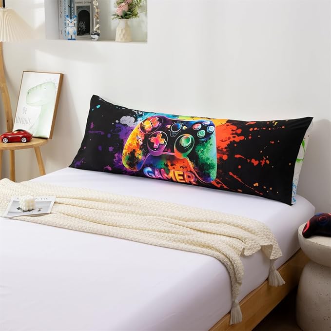 NTBED Tie Dye Gaming Body Pillow Cover Game Console Microfiber Gamer Bedding Pillowcase with Envelope Closure for Boys Kids Adults(20"x54",Multi)
