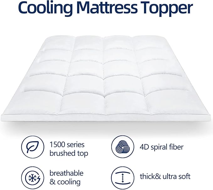 Mattress Topper California King for Back Pain, Extra Thick Mattress Pad Cover, Plush Pillow Top, Deep Elastic Pocket, White, 72"X84"+20"