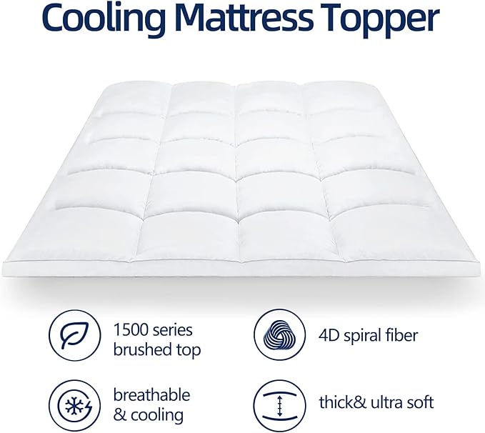 Mattress Topper Full for Back Pain, Extra Thick Mattress Pad Cover, Plush Pillow Top, Deep Elastic Pocket, White, 54"X75"+20"