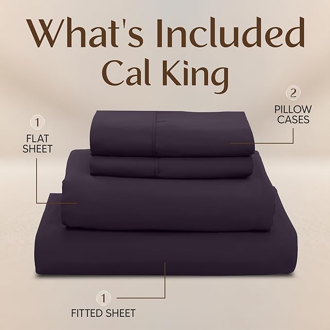 Utopia Bedding California King Size Sheet Set – 4 Piece Bed Sheets, Soft and Breathable Microfiber, Includes 1 Fitted Sheet, 1 Flat Sheet and 2 Pillowcases – Oeko Tex (Purple)