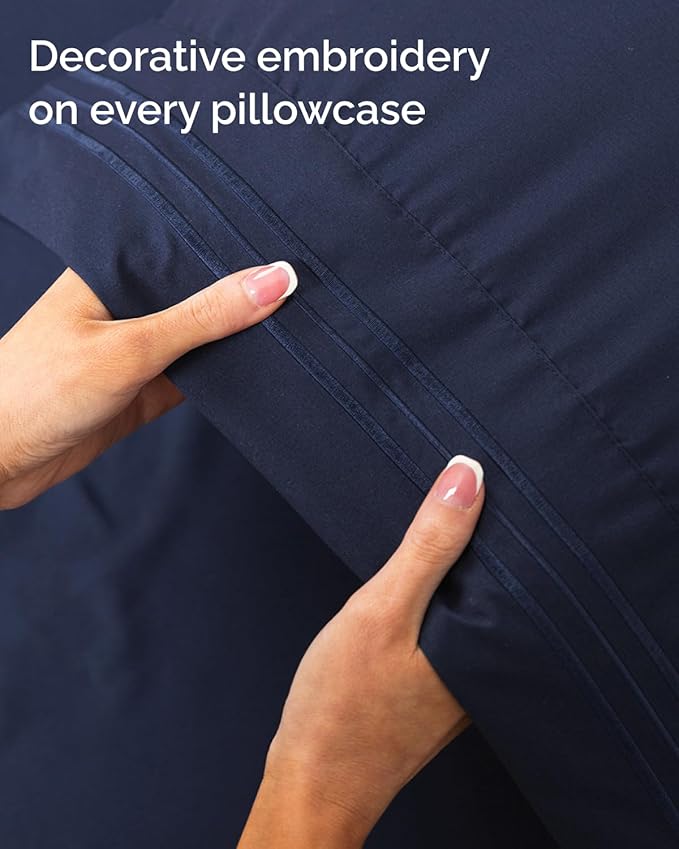 Full XL Bed Sheet - 4 Piece Full XL Bed Sheets Set - Ultra-Soft, Breathable & Cooling - Hotel Luxury Bedding for Women & Men with Deep Pockets - Wrinkle Free & Fade Resistant - Oeko-Tex - Navy Blue
