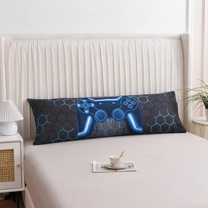 NTBED Gaming Body Pillow Cover Gamer Microfiber Pillowcase with Envelope Closure for Kids Boys Adults,(20"x54",Blue)