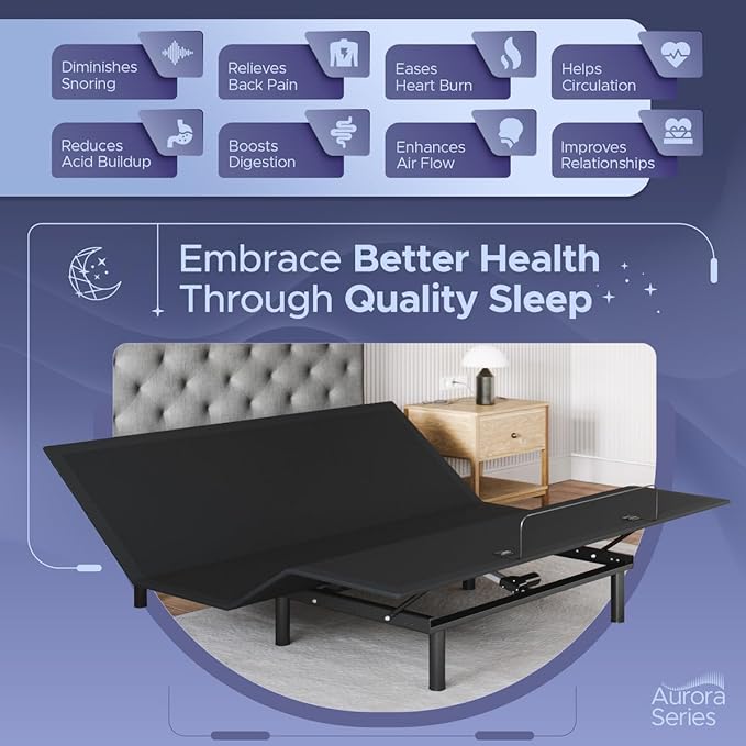 Celestial Sleep Aurora Adjustable Bed Base (Frame Only), Easy Assembly, Head and Foot Lift, Zero Gravity, Memory Positions - King