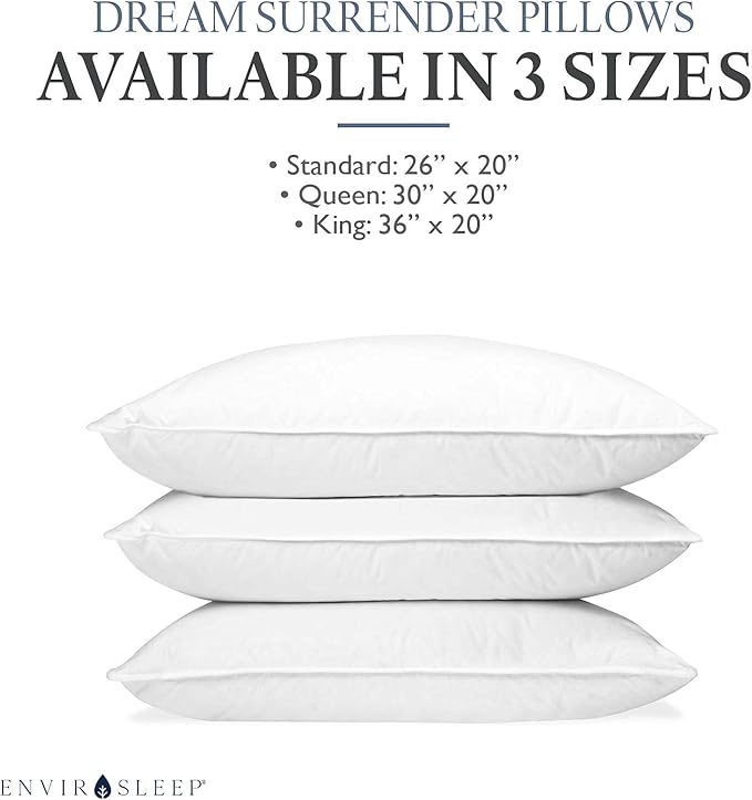 Envirosleep Dream Surrender Firm Support Pillows - Hypoallergenic Polyester Filled Cotton Shell Pillow Set, King Size 2 Pillow Set for Hotel or Home Use, by Manchester Mills