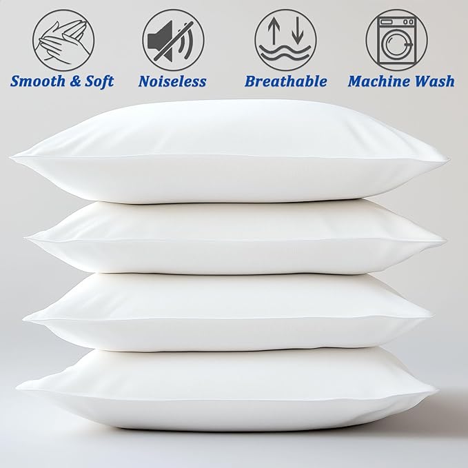 Cotton King Size Pillow Cases Set of 6, White Pillow Case Protector with Zipper, Cooling Breathable Soft Pillow Covers & Invisible Zippered Pillow Protectors, 20x36 Inches