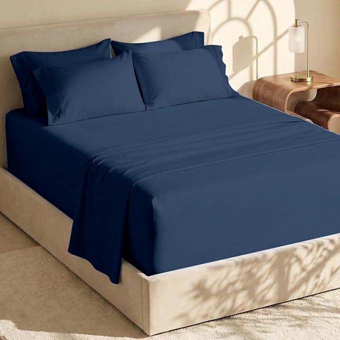 Hearth & Harbor Extra Deep Pocket Sheets - Fits Mattress 18-24 Inches Deep - Extra Deep Pocket Twin Sheets Sets - 4 Piece Twin Size - Navy Blue