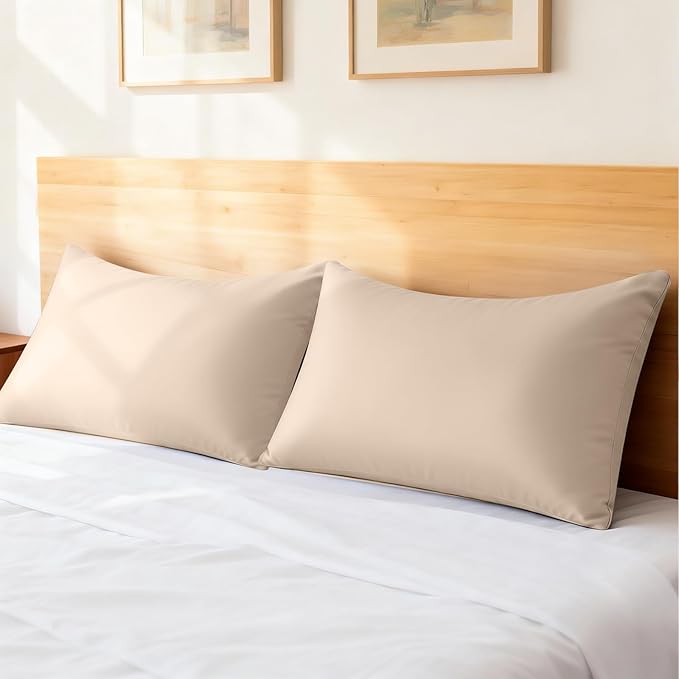 Cooling Curved Queen Pillow Case for Sider Sleeper Breathable Cool Silky Soft Pillow Cover with Zipper for Hot Sleepers,Hair and Skin Friendly,Taupe,1 Pack,20x30IN
