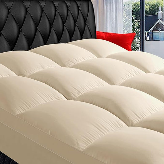 COONP King Mattress Topper, Extra Thick Pillowtop, Cooling Plush Mattress Pad Cover Bed Topper Protector with 8-21 Inch Deep Pocket (Beige, King)