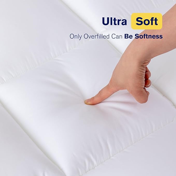 Ultimate Comfort and Cooling: 100% Cotton 2" Full Mattress Topper - Luxurious Softness, Good for Back Pain, Revolutionary Cooling Technology, No-Slip Design, Ideal for Deep Sleep Mattress Pad