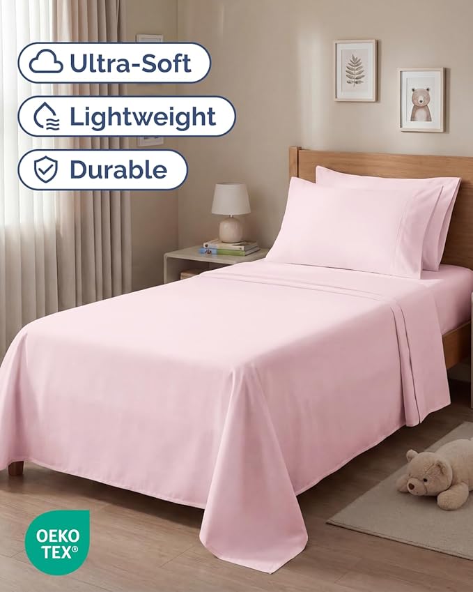 Twin 4 Piece Sheet Set - Comfy, Breathable & Cooling - Soft Hotel Luxury Bedding for Women, Men, Kids, Teens and Children - 1 Flat & 1 Fitted Sheet & 2 Pillowcases with Deep Pockets - Lavender Pink