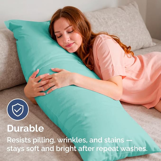 Body Pillowcases Set of 4-20x54 Long Body Pillow Case - Soft Body Pillow Cover for Sleeping & Side Sleepers - Comfy, Breathable & Fade Free - Machine Washable with Envelope Enclosure - (Spa Blue)
