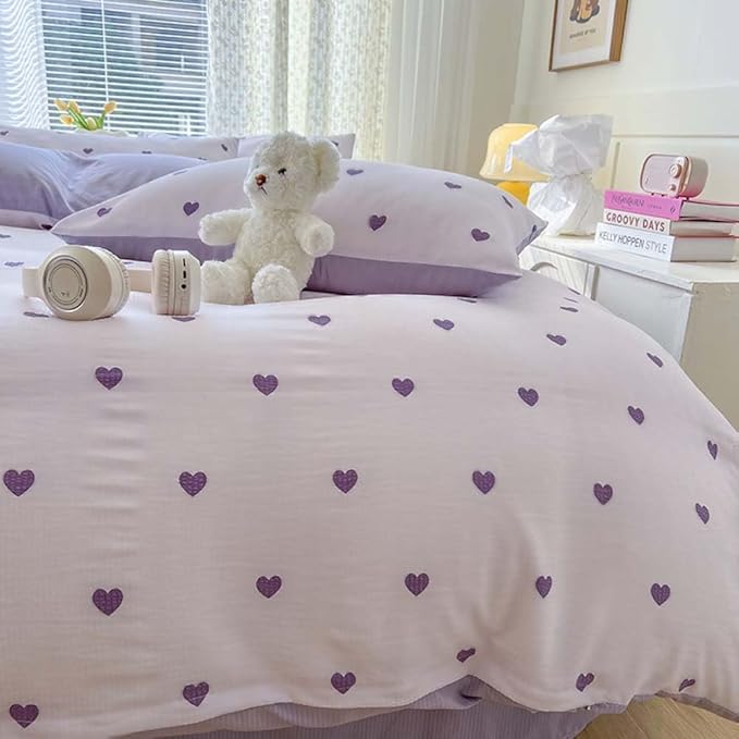 Nayoroom Purple Heart Duvet Cover Queen Size Cute Hearts Coquette Bedding Set Kids Girls Heart-Shaped Comforter Cover with Zipper Closure Soft Breathable Microfiber