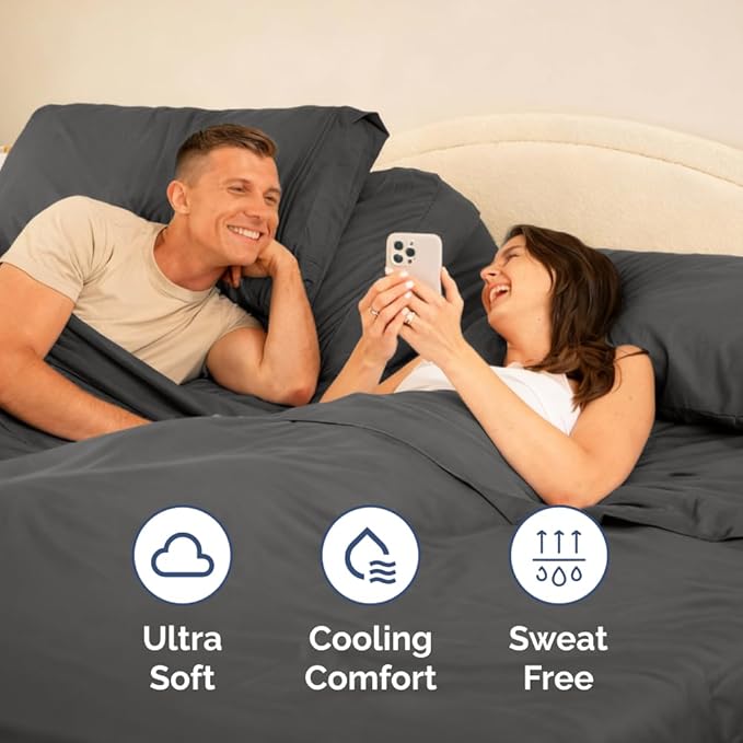 Flex Top Split Head King 4 Piece Sheet Set - Soft, Breathable & Cooling Bed Sheets Set - Hotel Luxury Bedding for Women & Men with Deep Pockets - Wrinkle Free & Fade Resistant - Oeko-Tex - Charcoal