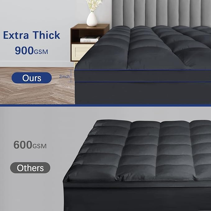 CYMULA Full Bed Mattress Topper, Grey Cooling Mattress Pad Cover, Thick Full Size Pillow Topper Soft with Deep Pockets, Washable Plush Down Alternative Fill Mattress Protector
