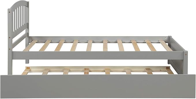 Ball & Cast Trundle Bed Twin,Twin Trundle Bed Frame Roll Out,Solid Wood Bed Frames with Headboard and Wooden Slats Support,for Bedroom,Guest Room,Apartment,Gray
