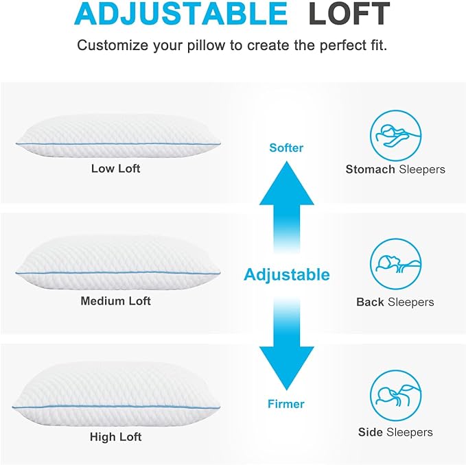 VVZ Cooling Bed Pillows King Size Set of 2, Shredded Memory Foam Pillows for Side Back Stomach Sleepers, Luxury Cool Gel Adjustable Firm Bed Pillows for Sleeping 2 Pack King Size 20 x 36 Inches