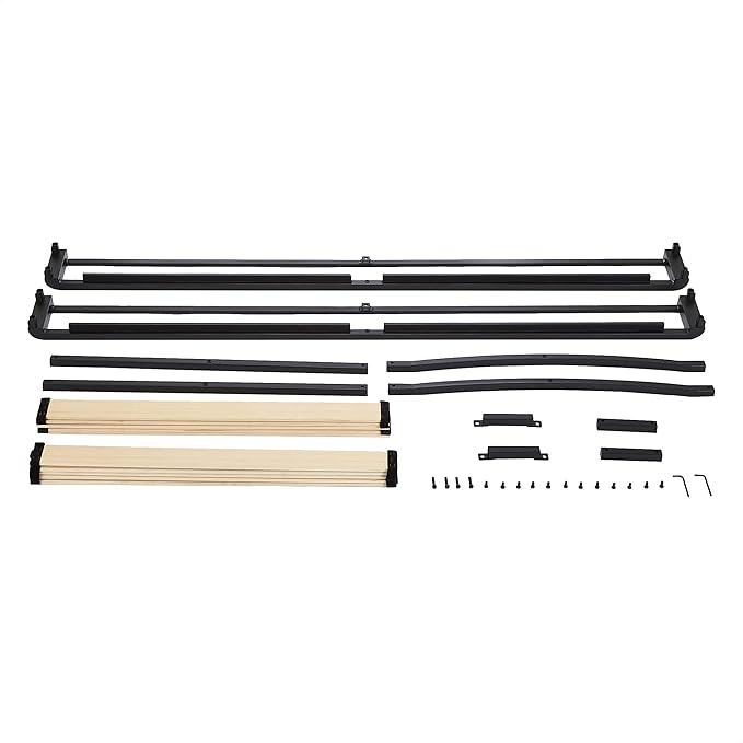 Amazon Basics Durable Metal Platform Bed Frame with Wood Slat Support, 10 inches High, Twin, Black