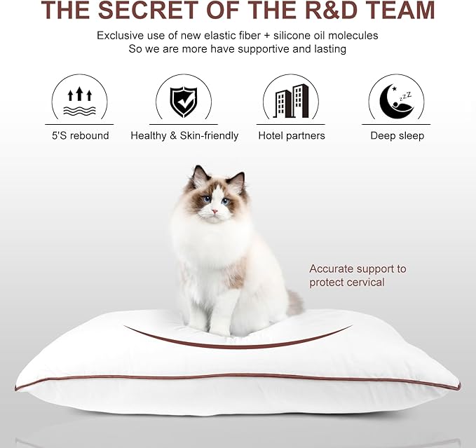 Subrcamos Luxury Comfort Set of 4 Queen Size Bed Pillows - Hypoallergenic Polyester Microfiber Material - Premium Sleep Support for Side, Back, and Stomach Sleepers - 18 x 28 inches, 45 cm x 70 cm