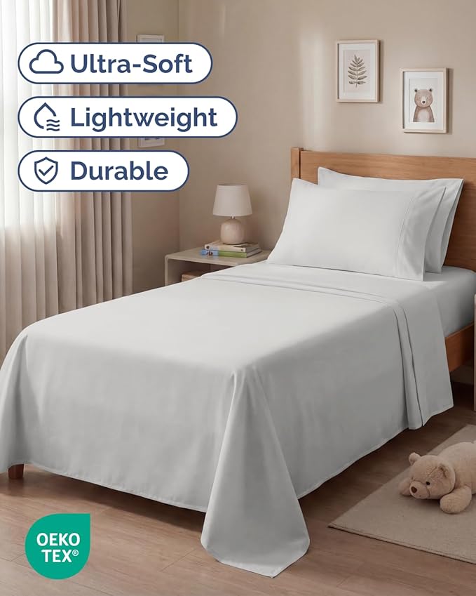 Twin 4 Piece Sheet Set - Comfy Breathable & Cooling - Hotel Luxury Bedding for Women, Men, Kids, Teens & Children - 1 Flat & 1 Fitted Sheet & 2 Pillowcases w/ Deep Pockets - Wrinkle Free - French Grey