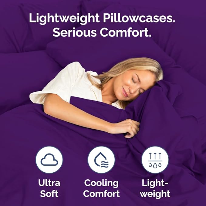 Standard Pillow Cases Set of 4 - Ultra Soft Hotel Quality Pillowcase Covers - Comfy Cozy Bedding for Women, Men, Kids & Teens - Machine Washable Pillow Protectors - 4 Piece Set - Standard Size Purple
