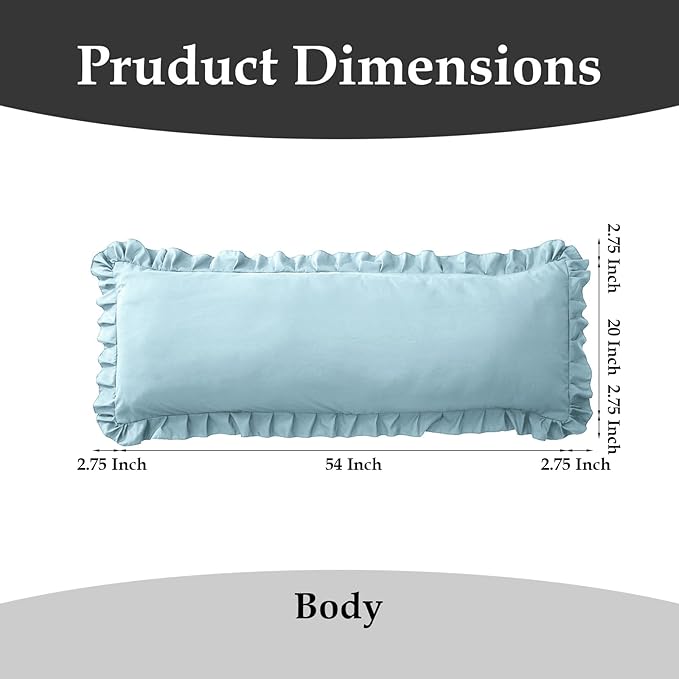 Ruffled Body Pillow Pillowcases Set of 2 – Soft Wrinkle Resistant Brushed Microfiber Body Pillowcases –Envelope Pillow Shams Festive Gift for Hotels, Guest Rooms 20x54 Inch (Baby Blue)