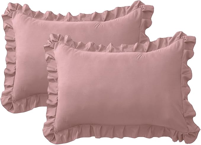 Ruffle Pillow Cases Queen Size Set of 2 – Soft Wrinkle Resistant Brushed Microfiber Ruffled Pillowcases –Envelope Pillow Shams Cover Festive Gift for Hotels, Guest Rooms 20x30 Inch (Pink)