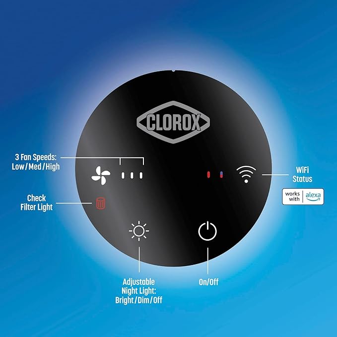 Clorox Smart Air Purifiers for Bedroom Home, True HEPA Filter, Works with Alexa, Small Rooms up to 200 Sq Ft, Removes 99.9% of Viruses, Wildfire Smoke, Mold, Allergies, Dust, AUTO Mode, Whisper Quiet