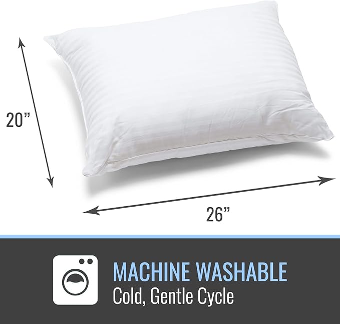 DMI Cooling Hypoallergenic Fiber Filled Pillow, Machine Washable, 20" x 26”, Polyester Fill, Hotel-Grade, Made in USA