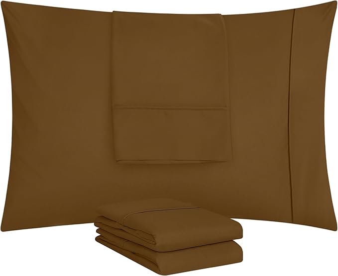 Utopia Bedding Queen Pillowcases - 4 Pack - Envelope Closure - Soft Brushed Microfiber Fabric - Shrinkage and Fade Resistant Pillow Covers Queen Size 20 X 30 Inches (Queen, Mocha)