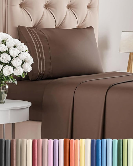 Twin Size 3 Piece Sheet Set - Comfy Breathable & Cooling Sheets - Hotel Luxury Bed Sheets for Women & Men - Deep Pockets, Easy-Fit, Extra Soft and Wrinkle Free Sheets - Brown Oeko-Tex Bed Sheet Set